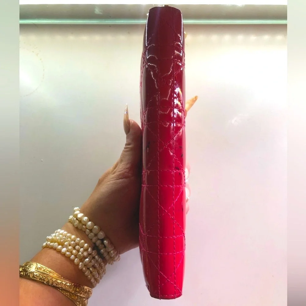 🩷 Lady DIOR Christian Dior Cannage Pink Patent Leather Long Zippy Wallet Charm